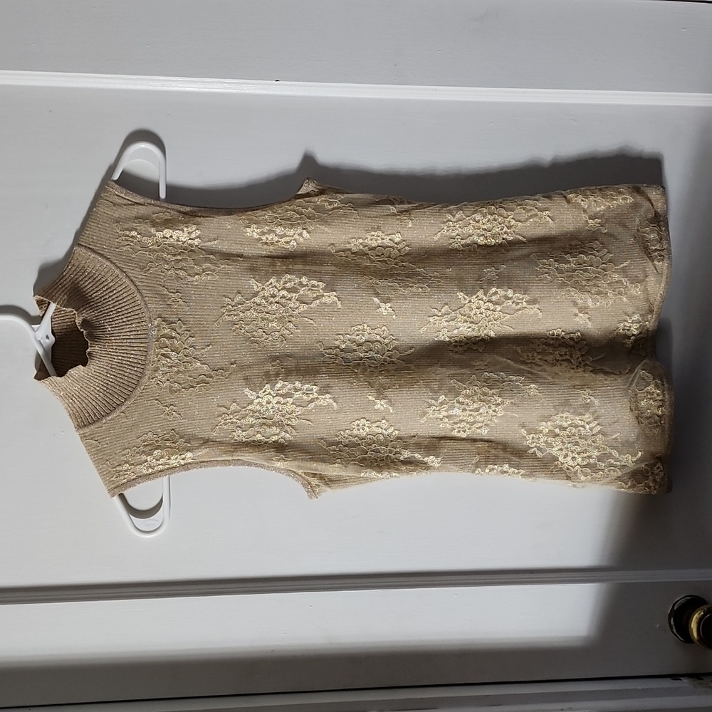 🔥CACHE Gold Lace Mesh Knit Sleeveless Top Large